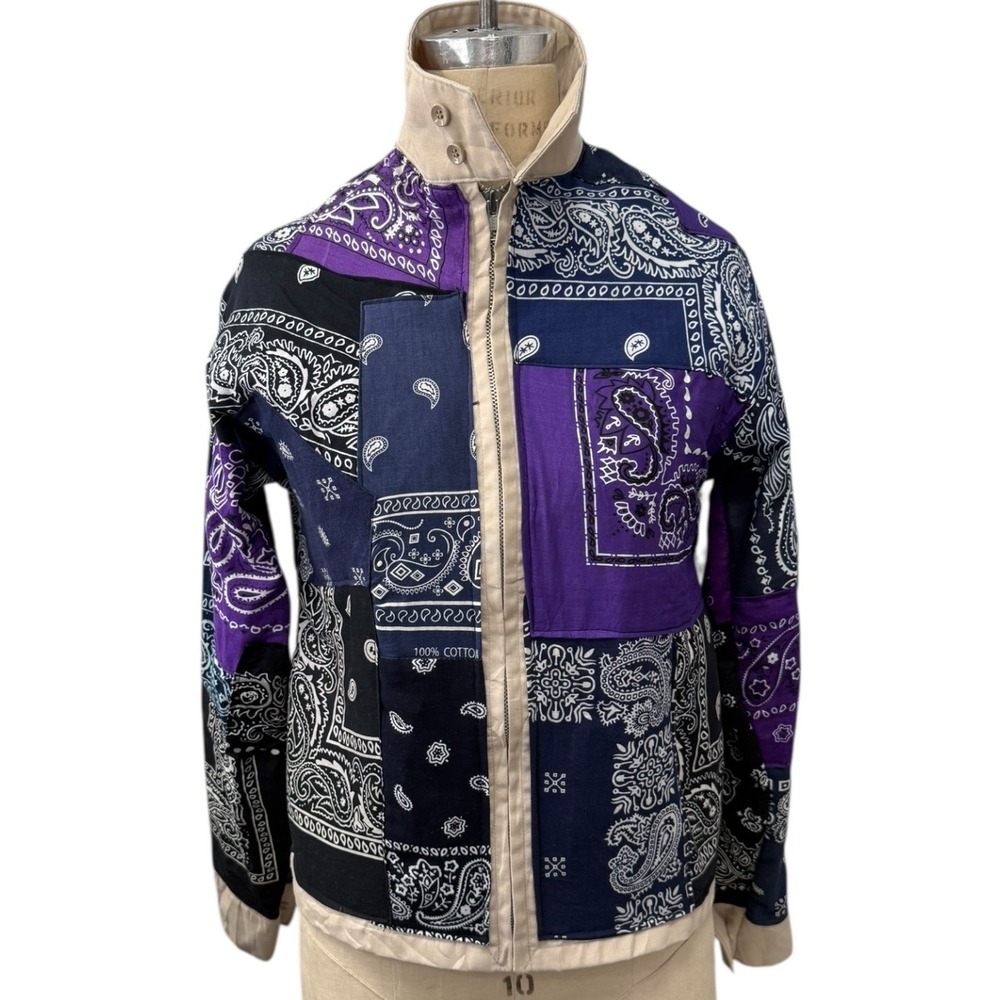 Patchwork Bandana Jacket Womens S Vintage Reworked K Brand Casual YKK Zipper